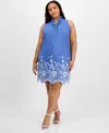 Robbie Bee Plus Size Embroidered-hem Shift Dress In Gold