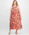Robbie Bee Plus Size Halter-neck Chiffon Maxi Dress In Orange Pink