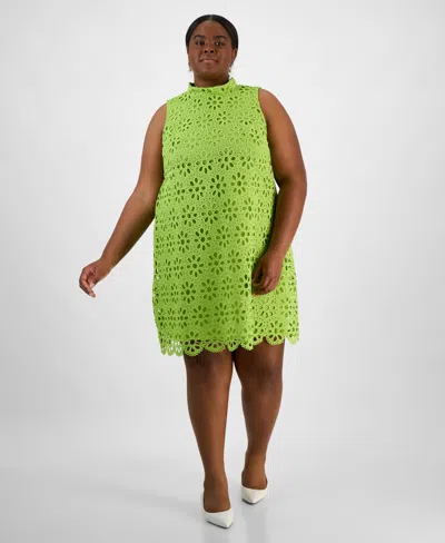 Robbie Bee Plus Size Mock-neck Sleeveless Lace Shift Dress In Lime