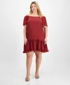 Robbie Bee Plus Size Off-the-shoulder Ruffled-hem Dress In Red