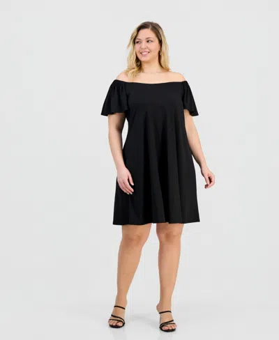 Robbie Bee Plus Size Off-the-shoulder Crepe Shift Dress In Black