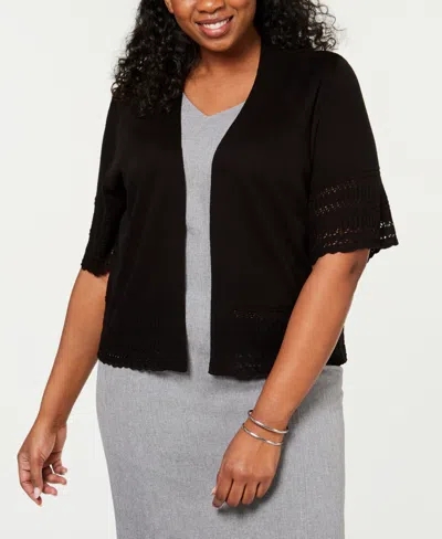 Robbie Bee Plus Size Open-front Shrug In Navy