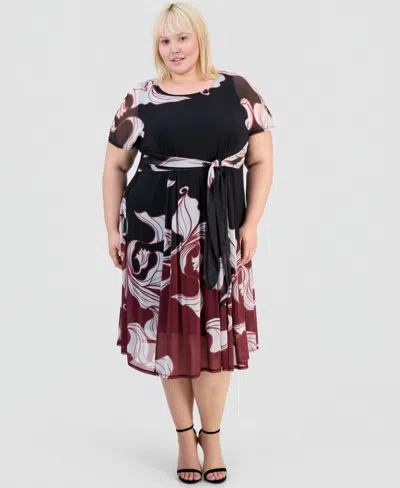 Robbie Bee Plus Size Placement-print Tie-front Dress In Black
