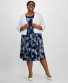 Robbie Bee Plus Size Pointelle Knit 3/4-sleeve Open-front Shrug In White
