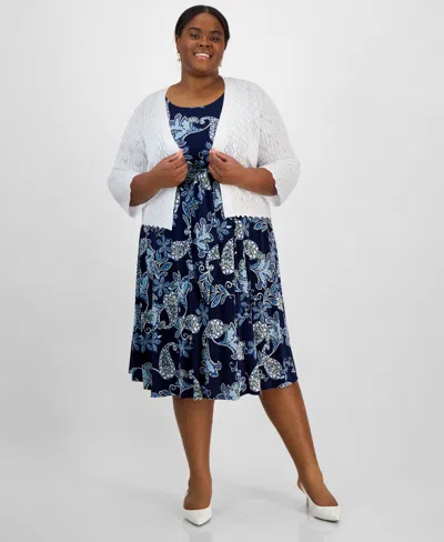 Robbie Bee Plus Size Pointelle Knit 3/4-sleeve Open-front Shrug In White