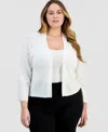 Robbie Bee Plus Size Pointelle-pattern Open-front Shrug In White