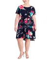ROBBIE BEE PLUS SIZE PRINTED TIED-SIDE FIT & FLARE DRESS