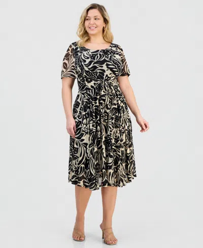 Robbie Bee Plus Size Round-neck Tie-waist Dress In Black
