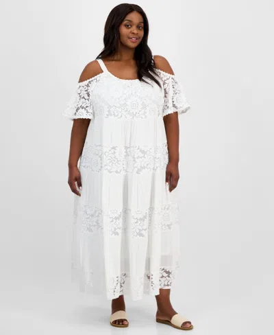 Robbie Bee Plus Size Scoop-neck Cold-shoulder A-line Dress In White