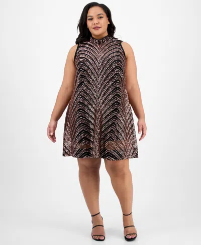 Robbie Bee Plus Size Sequin Bow-back Sleeveless Shift Dress In Gold