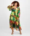 Robbie Bee Plus Size V-neck Tiered Maxi Dress In Multi