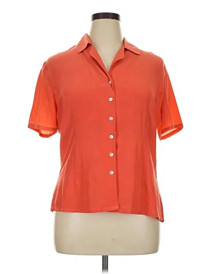 Pre-owned Robbie Bee Short Sleeve Silk Top Orange Collared Neckline Tops