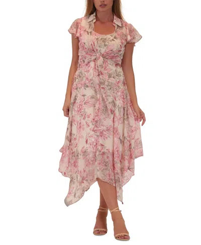 Robbie Bee Women's 2-pc. Floral-print Jacket & Dress Set In White,pink