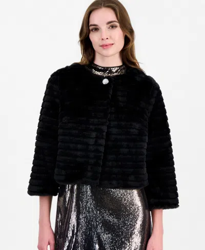 Robbie Bee Women's 3/4-sleeve Faux-fur Jacket In Black