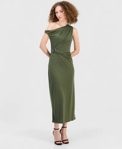 Robbie Bee Women's Asymmetrical Side-ruched Midi Dress In Green