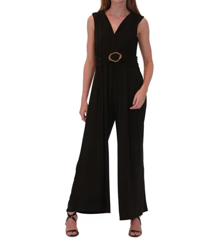 Robbie Bee Women's Belted Sleeveless Wide-leg Jumpsuit In Black