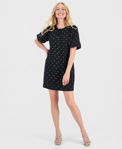 Robbie Bee Women's Bow-front Puffed-sleeve Dress In Black