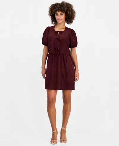 Robbie Bee Women's Bow-front Puff-sleeve Dress In Wine