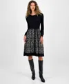 Robbie Bee Women's Colorblock Long-sleeve Sweater Dress In Black