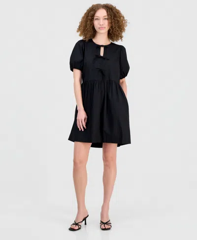 Robbie Bee Women's Cotton Bow-trim A-line Mini Dress In Black