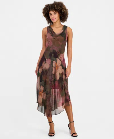 Robbie Bee Women's Cowlneck Sleeveless Midi Dress In Brown Multi