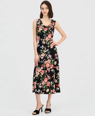 Robbie Bee Women's Draped Cowlneck Sleeveless Midi Dress In Multi