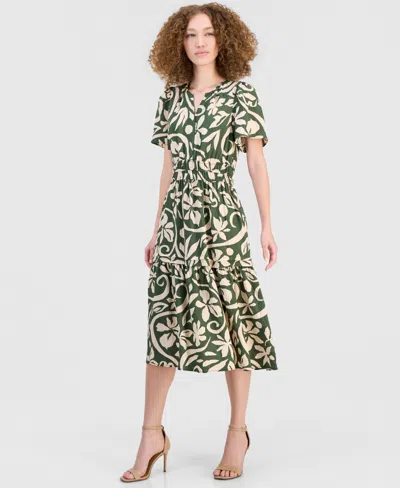 Robbie Bee Women's Elastic-waist Tiered Midi Dress In Green