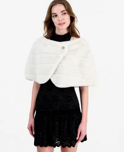 Robbie Bee Women's Faux Fur Asymmetrical Crossover Front Horizontal Channel Quilting Capelet In Gray