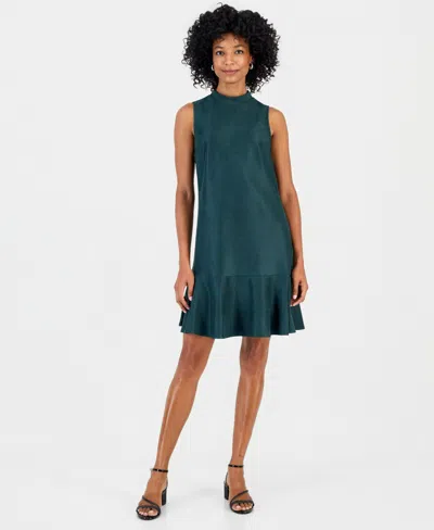Robbie Bee Women's Faux Suede Flounce-hem Dress In Green