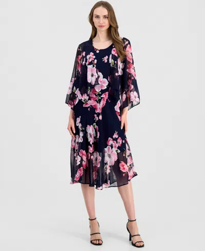 Robbie Bee Women's Floral Chiffon Jacket Dress