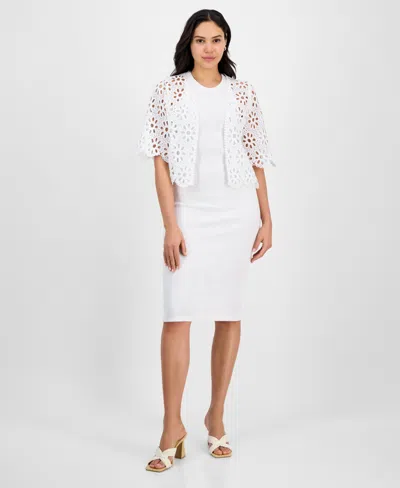 Robbie Bee Women's Floral Lace Open-front Shrug In White