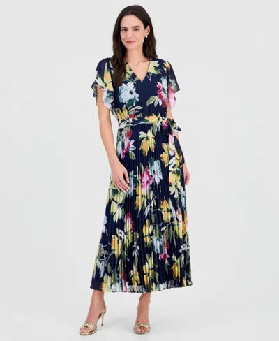 Robbie Bee Plus Size Flutter-sleeve Chiffon Dress In Blue