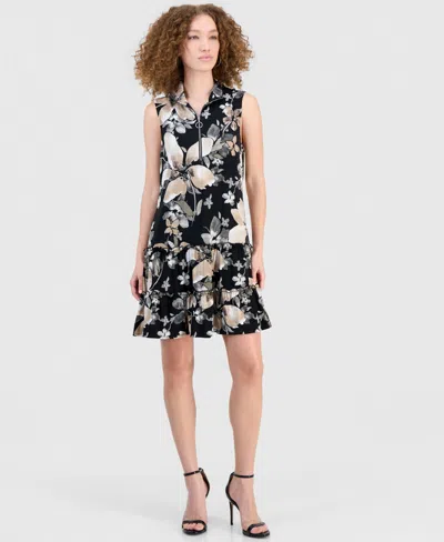 Robbie Bee Women's Front-zip Sleeveless A-line Dress In Black