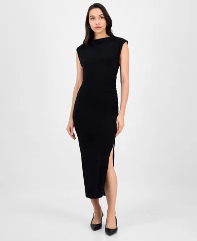 Robbie Bee Women's Funnel-neck Ruched Bodycon Dress In Black