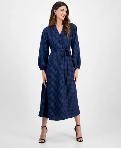 Robbie Bee Women's Gingham-print Belted Shirtdress In Blue