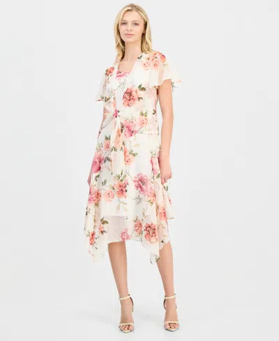 Robbie Bee Women's Handkerchief-hem Chiffon-jacket Dress In Multi