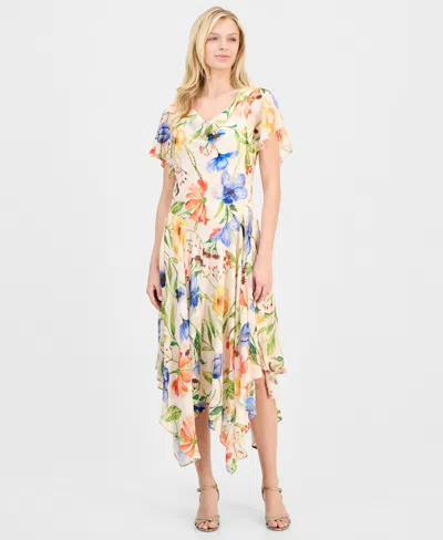 Robbie Bee Women's Handkerchief-hem Dress In White