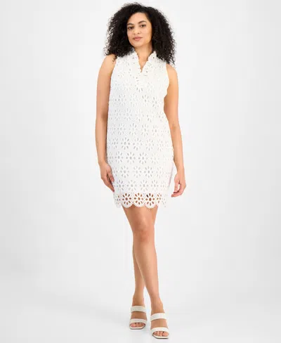Robbie Bee Women's Lace Ruffle-collar Scalloped-hem Dress In White
