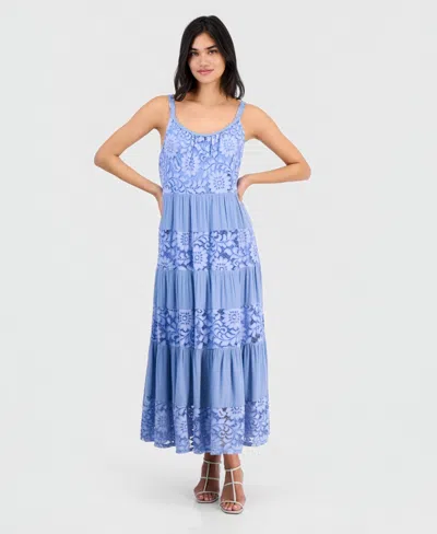 Robbie Bee Women's Lace-trim Maxi Dress In Blue