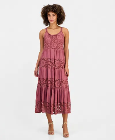Robbie Bee Women's Lace-trim Maxi Dress In Pink