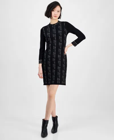 Robbie Bee Women's Long-sleeve Mock-neck Bodycon Dress In Black Gold