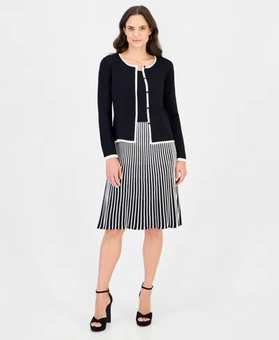 Robbie Bee Women's Long-sleeve A-line Dress In Black,white
