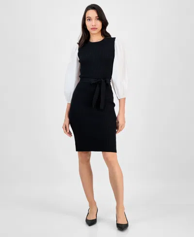 Robbie Bee Women's Mixed-media Sweater Dress In Black