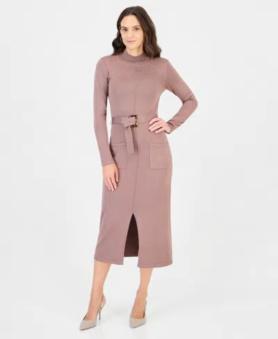 Robbie Bee Women's Mock Neck Long-sleeve Sweater Dress In Mocha
