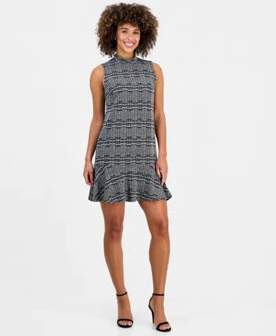 Robbie Bee Women's Mock Neck Printed Flared-hem Dress In White