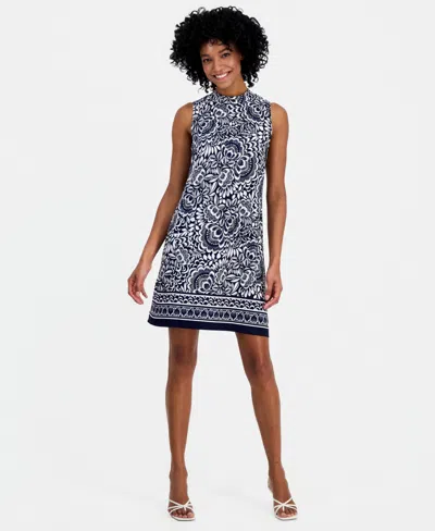 Robbie Bee Women's Mock-neck Sleeveless Dress In Blue