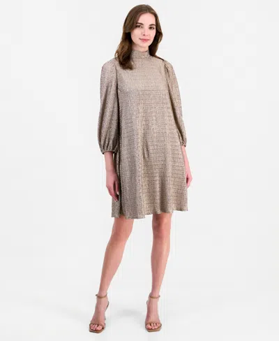 Robbie Bee Women's Mock-neck Three-quarter-balloon-sleeve Foil-knit A-line Dress In Gray