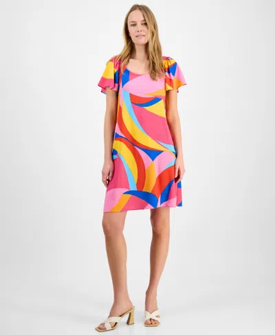Robbie Bee Women's Mod Print Flutter-sleeve Shift Dress