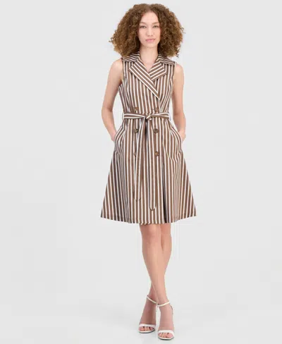 Robbie Bee Women's Notch Collar Sleeveless Trench Dress In Brown