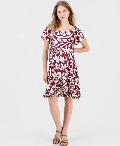 Robbie Bee Women's On-off Shoulder Flutter-sleeve Dress In Wine,ivory